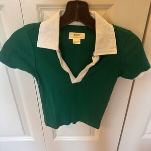 Anthropologie Maeve Green Top with White Accents